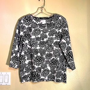Charter Club Pima Cotton, black and white flower pattern blouse